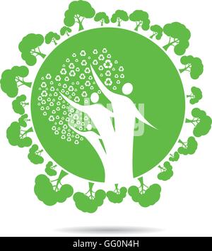 Isolated planet earth with trees and some people icons on a white background Stock Vector