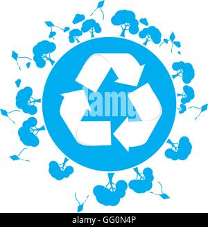 Isolated silhouette of our planet with a recyclable symbol and trees Stock Vector