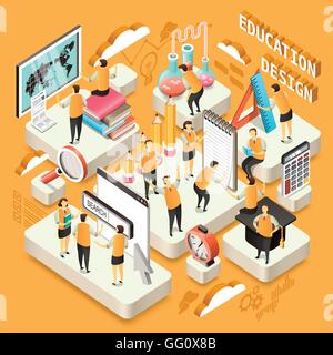 education flat 3d isometric design - problem solving Stock Vector