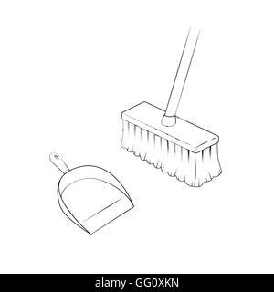 Broom and dustpan. Isolated illustration. Vector. Stock Vector