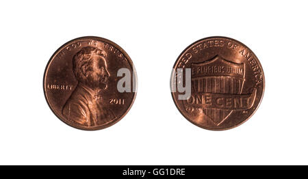 front and back of penny on the dollar on a white background Stock Photo