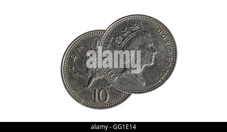 face and back of a coin of ten pence coin on white background Stock Photo