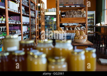 Various breads on display counter Stock Photo