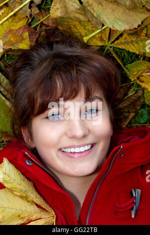 Portrait of a happy girl in autumn Stock Photo