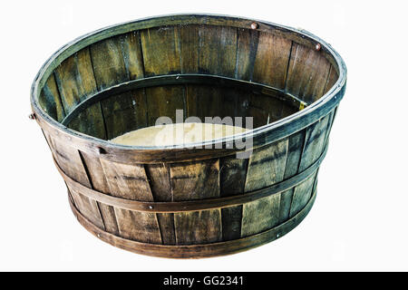 Old wooden basket on a white background. Stock Photo