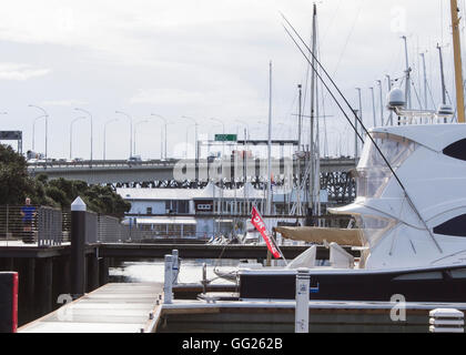 Auckland harbour Bridge from Westhaven Marina Stock Photo