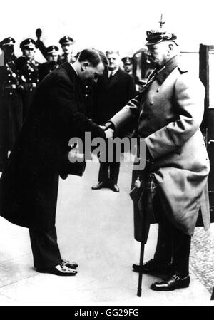 Hitler receiving Marshal Hindenburg during a Nazi reception June 1933 Germany Paris. Bibliothèque nationale Stock Photo