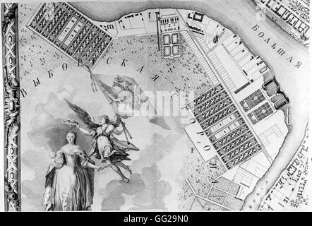 St-Petersburg, Catherine of Russia painted on a map of St-Petersburg Russia 18th century Stock Photo