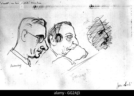 Jean Oberle. Drawings from the Nuremberg Trials. Rosenberg and Goering 20th Germany - World War II Vincennes. War Museum Stock Photo
