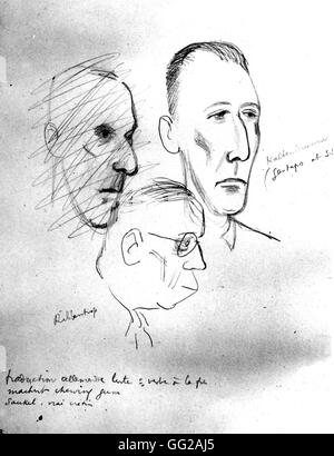 Jean Oberle. Drawings from the Nuremberg Trials. Ribbentrop and Kaltenbrunner 20th Germany - World War II Vincennes. War Museum Stock Photo