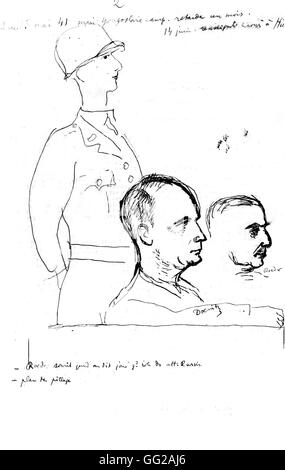 Jean Oberle. Drawings from the Nuremberg Trials. Raeder and Doenitz 20th Germany - World War II Vincennes. War Museum Stock Photo