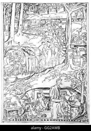Drawing by F. Hesner in 'Simplicissimus' German soldiers in the French forest of Argonne October 24, 1916 France - World War I B.D.I.C. Stock Photo