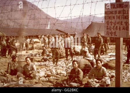 Communist Chinese prisoners at a U.N. prison camp March 1952 Korean War U.S. Signal Corps Photo Stock Photo