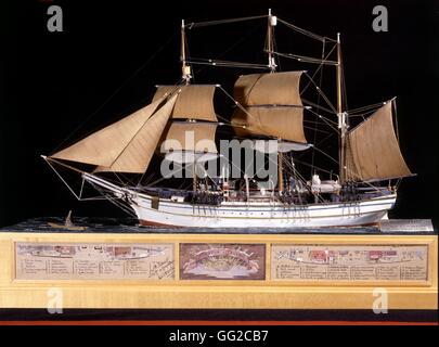 Scale model made by Jean de la Varende for the 'Pourquoi pas?', the ship Charcot traveled on during his expedition to the Antarctic 1908 France Paris - Musée de la marine Stock Photo