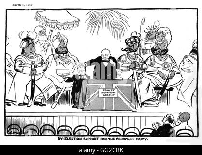 Satirical cartoon on Churchill and the colonial policy  March 1, 1935 Great Britain Stock Photo