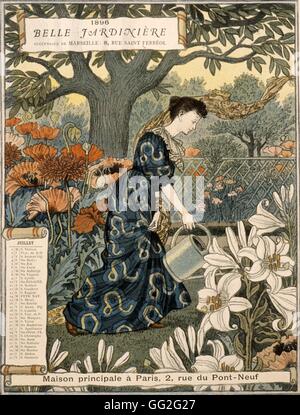 Eugène Grasset French school Calendar page from La Belle Jardiniere, year 1896: the month of July Drawing Stock Photo