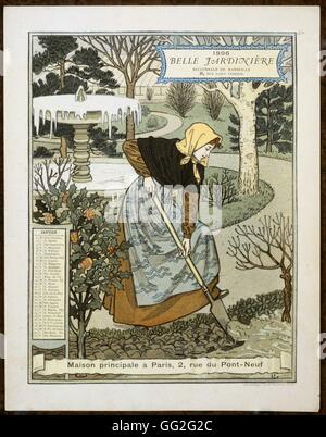 Eugène Grasset French school Calendar page from La Belle Jardiniere, year 1896: the month of January Drawing Stock Photo