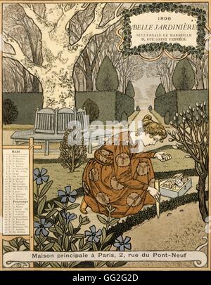 Eugène Grasset French school Calendar page from La Belle Jardiniere, year 1896: the month of March Drawing Stock Photo