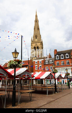 Newark on Trent Royal Market with the church of St Mary Magdalene. Nottinghamshire, England. Stock Photo