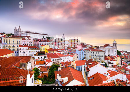 Lisbon, Portugal twilight cityscape at the Alfama District. Stock Photo