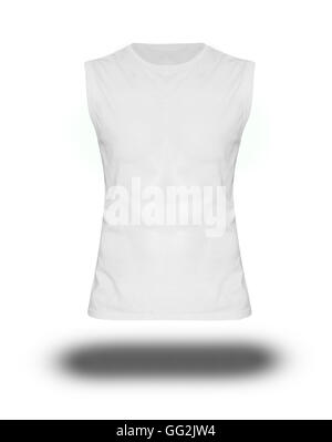 Men's slim-fitting short sleeveless shirt on white background with shadow Stock Photo