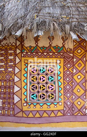 LUDIYA, GUJARAT, INDIA - DECEMBER 20, 2013: Traditional houses (Bhungas) in Ludiya, a local village near Bhuj Stock Photo