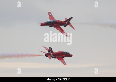 The Red Arrows display at the Royal International Air Tattoo Stock Photo