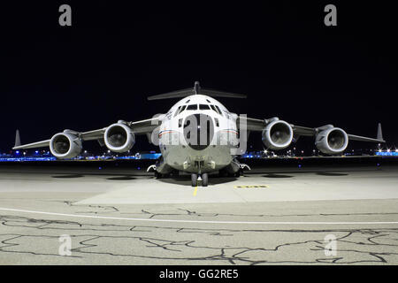 Stuttgart/Germany March 12, 2015: Kuwait Air Force Boeing C-17A Globemaster III at Stuttgart Airport. Stock Photo