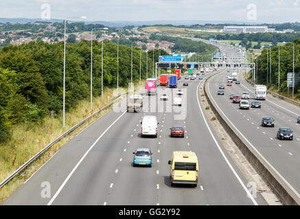 2 cars on the 4-lane section of the M1 motorway, looking North. In ...