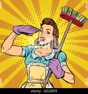 Female cleaner cleaning company pop art retro Stock Vector