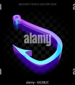 Security icon: 3d neon glowing Fishing Hook made of glass, EPS 10 vector. Stock Vector