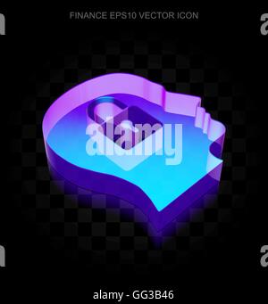 Finance icon: 3d neon glowing Head With Padlock made of glass, EPS 10 vector. Stock Vector