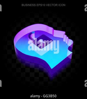 Business icon: 3d neon glowing Head With Padlock made of glass, EPS 10 vector. Stock Vector