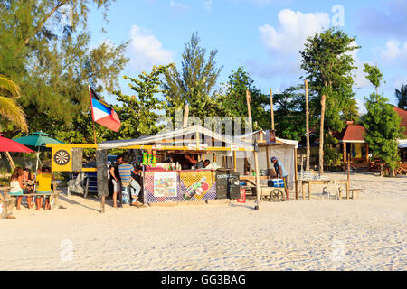 Local beach bar at Jolly Harbour, south-west Antigua on a sunny day with blue sky Stock Photo