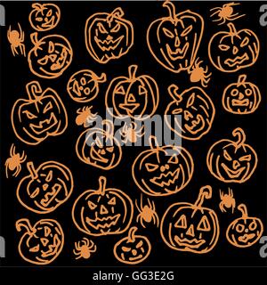 Vector seamless pattern for Halloween. Pumpkin, spiders and other items on  theme. Bright cartoon Stock Vector