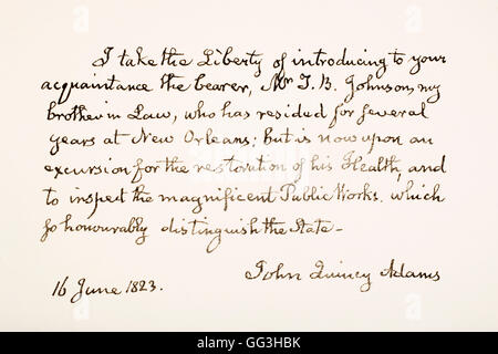 John Quincy Adams, 1767 - 1848. Eldest son of President John Adams and sixth President of the United States of America.  Hand writing sample. Stock Photo