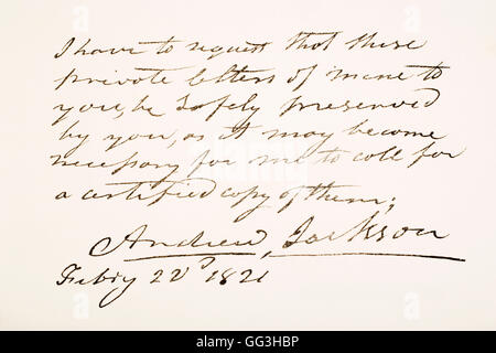 Andrew Jackson, 1767 - 1845. 7th President of the United States of America.  Hand writing sample. Stock Photo