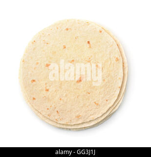 Top view of wheat flat bread  isolated on white Stock Photo