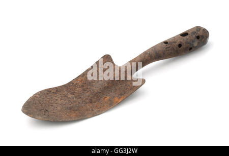 Old rusty garden trowel isolated on white Stock Photo