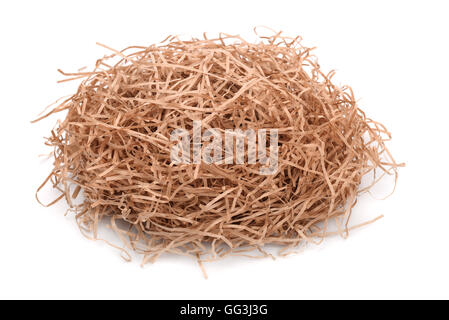 Shredded kraft paper filler isolated on white Stock Photo