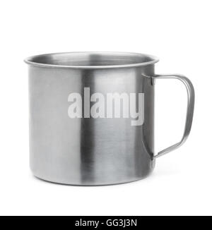 Empty stainless steel cup isolated on white Stock Photo