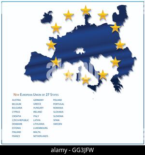 European Union map with new 27 number of states excluding United Kingdom. Vector illustration. Stock Vector