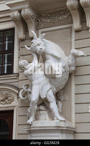 Hercules capturing the Cretan Bull by Lorenzo Matielli at the Hofburg Palace Stock Photo