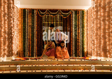 Family celebrating Diwali Stock Photo