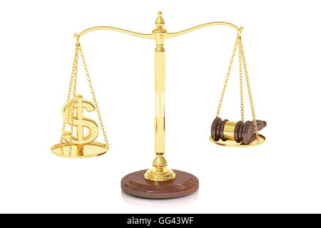 balance concept on the scales, law and money. 3D rendering isolated on white background Stock Photo