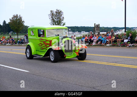 Hot Rod participating in the 2016 annual Cruz In parade in Montague, Michigan. Stock Photo