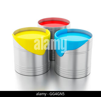 3d renderer image. Full paint buckets. Isolated white background. Stock Photo