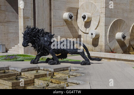 Yerevan, Armenia, September 14, 2013. Armenian scene: Urban sculpture in Yerevan, the lion from tires in the center of Yerevan Stock Photo