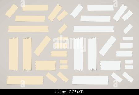 Pieces of different size sticky, masking tapes. Stock Vector