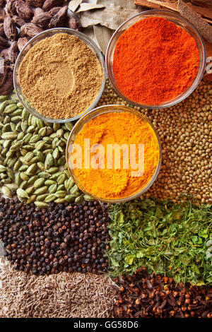 Directly above shot of various spices Stock Photo